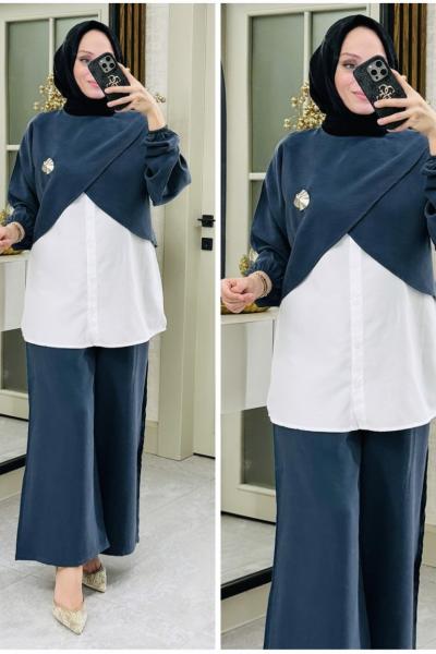 Sude broşlu üçlü takım  Antrasit