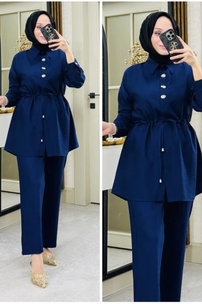 Sena önü taşlı takım Lacivert