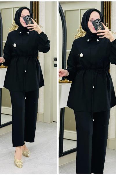 Zülal broşlu takım Siyah