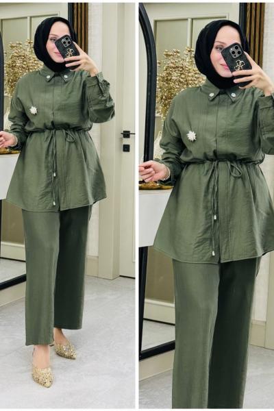 Zülal broşlu takım Haki