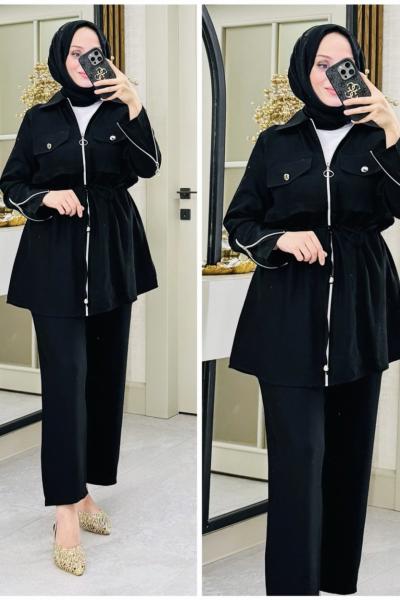 Melek kol fermuarlı takım Siyah