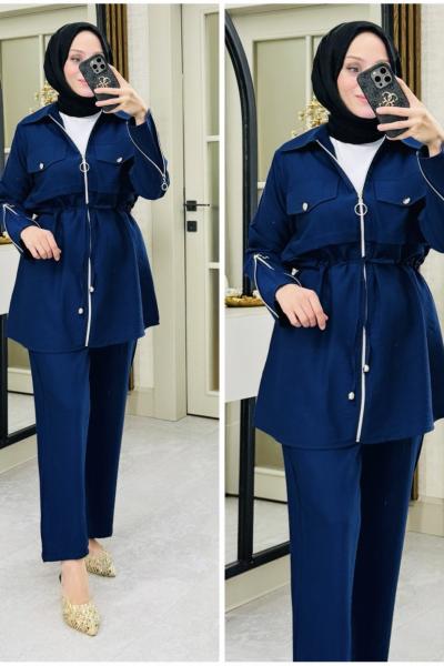 Melek kol fermuarlı takım Lacivert