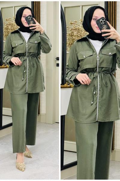 Melek kol fermuarlı takım Haki