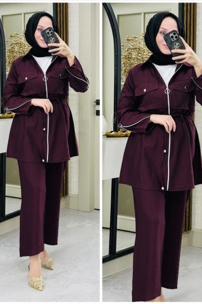 Melek kol fermuarlı takım Bordo