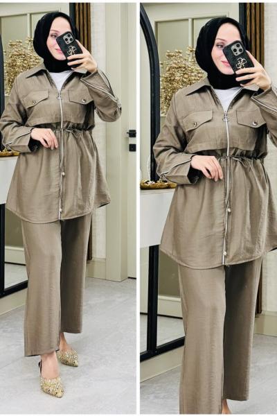 Melek kol fermuarlı takım Vizon