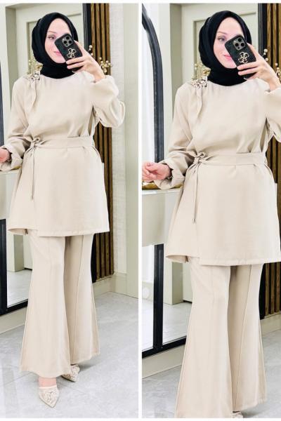 Cahide ipek takım Krem