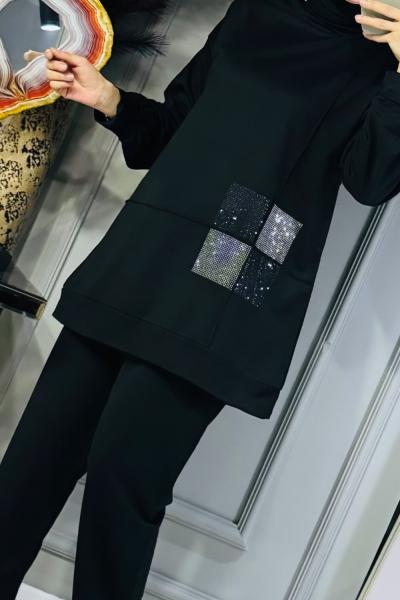 Ceylin Taşlı mevsimlik ikili takım Siyah