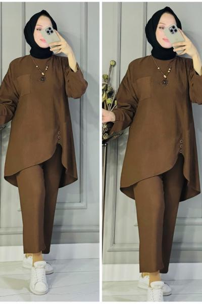 Zülal kolyeli yazlık takım Kahverengi