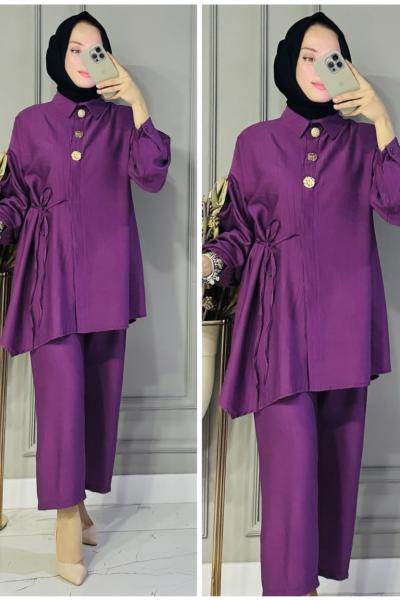 Hilal yandan bağlamalı çilek takım Mor