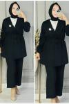 Alev broşlu ceketli takım Siyah