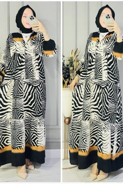 Ada düğmeli viskon elbise Siyah