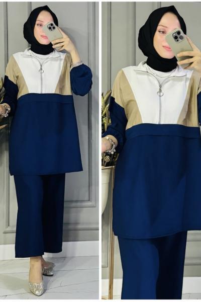 Selma çilek kumaş ikili takım Lacivert