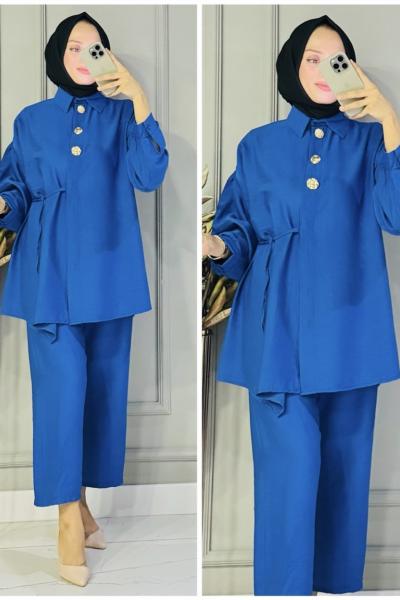 Hilal yandan bağlamalı çilek takım Mavi