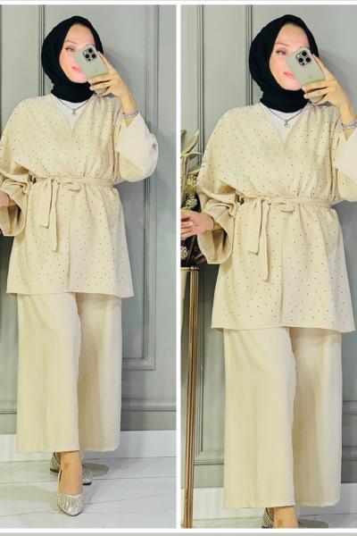 Cansu kimonolu takım Krem