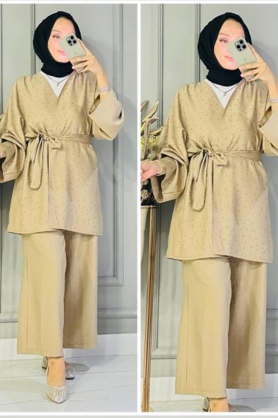 Cansu kimonolu takım Bej