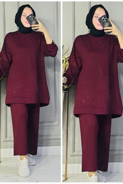 Çağla taşlı oysho takım Bordo