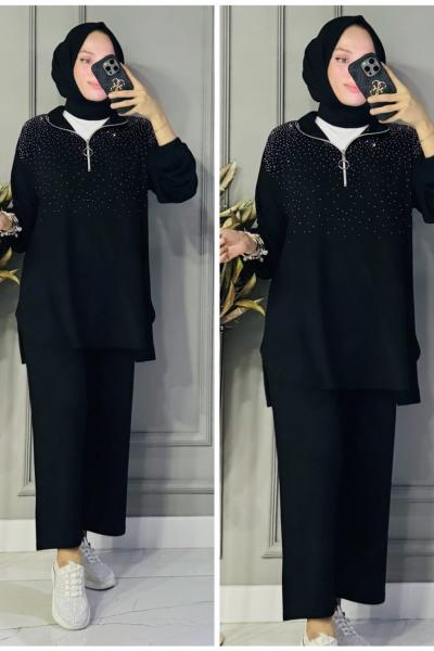Ferda yarım fermuarlı taşlı oysho takım Siyah