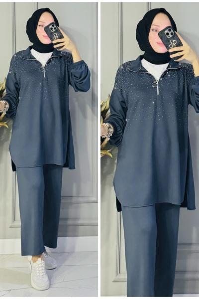 Ferda yarım fermuarlı taşlı oysho takım Antrasit