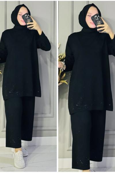 Sanem paça ve ön taşlı oysho takım Siyah