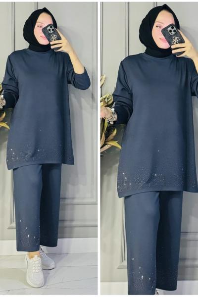 Sanem paça ve ön taşlı oysho takım Antrasit