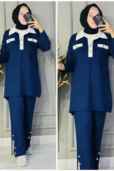 Yeliz gold düğmeli oysho takım Lacivert