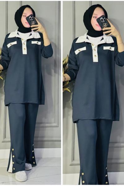 Yeliz gold düğmeli oysho takım Antrasit