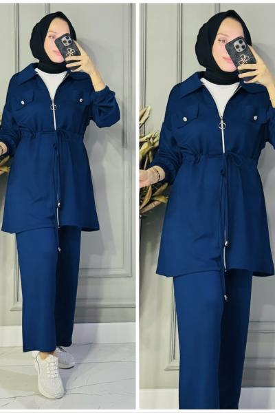 Sare fermuarlı bağlamalı oysho takım Lacivert