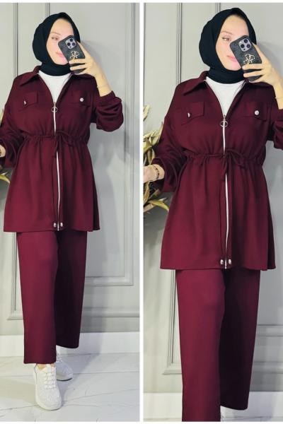 Sare fermuarlı bağlamalı oysho takım Bordo