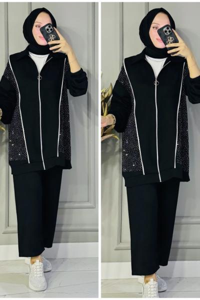 Yağmur taşlı fermuarlı oysho takım Siyah