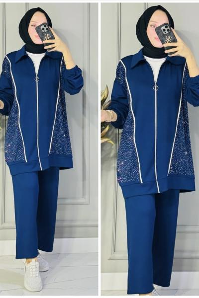 Yağmur taşlı fermuarlı oysho takım Lacivert
