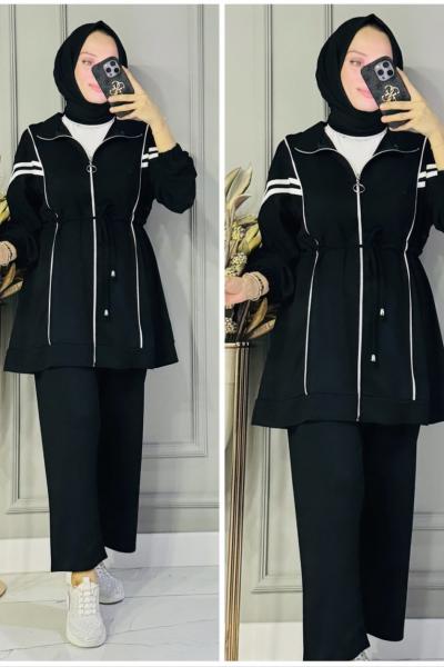 Eftal bağcıklı fermuarlı oysho takım Siyah