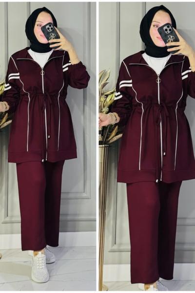 Eftal bağcıklı fermuarlı oysho takım Bordo