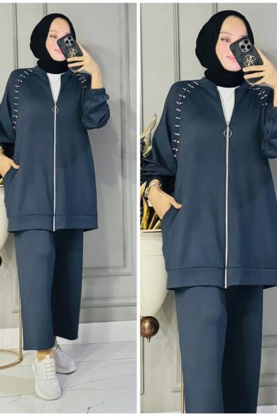 Burcu omuzları taşlı takım  Antrasit