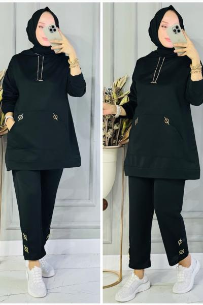 Gold zincirli iki iplik takım Siyah