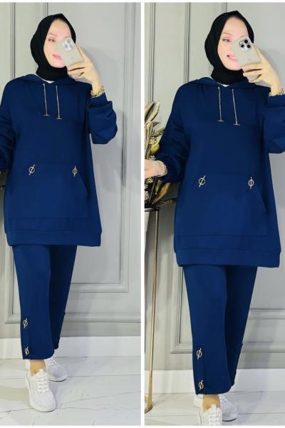 Gold zincirli iki iplik takım Lacivert