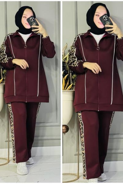 Ayla leoparlı scuba takım Bordo