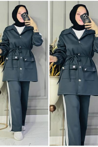 Yasemin çizgili scuba takım Antrasit