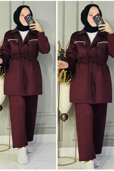 Sevda cepleri fermuarlı scuba takım Bordo