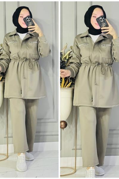 Sevda cepleri fermuarlı scuba takım Vizon