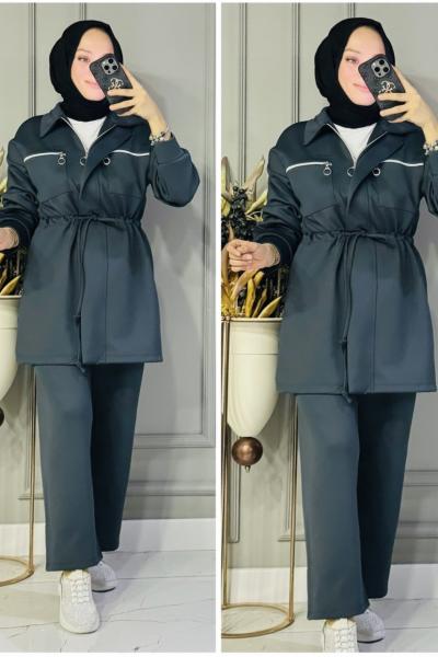 Sevda cepleri fermuarlı scuba takım Antrasit