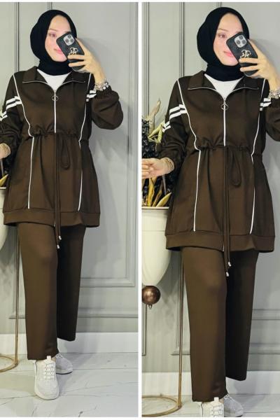 Eftal bağcıklı fermuarlı oysho takım Acı Kahve