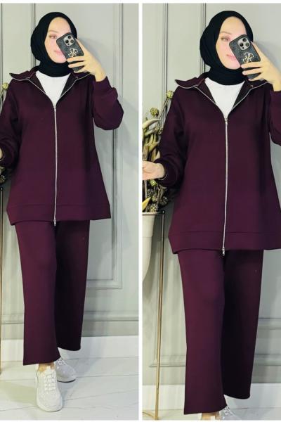 Elif fermuarlı oysho takım Mürdüm