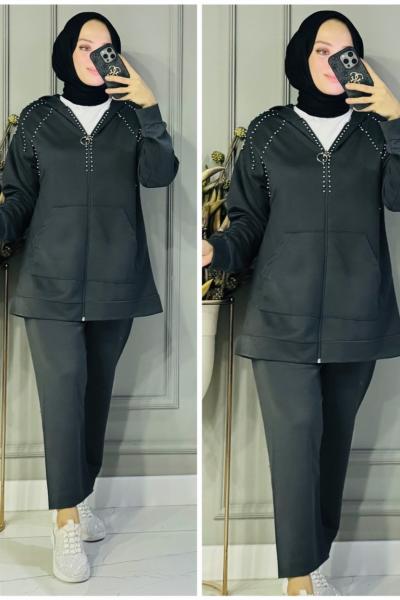 Merve droplu takım Antrasit