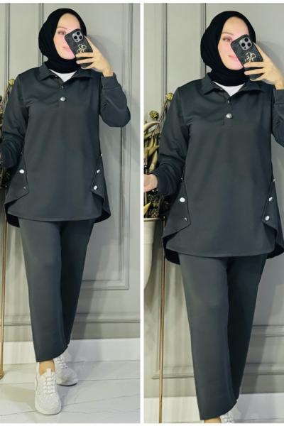 Derya Polo yaka iki iplik takım Antrasit