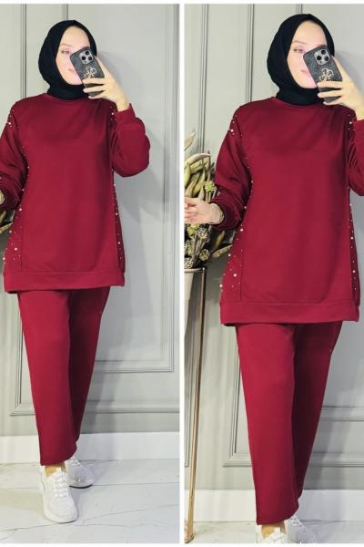 Duru inci detaylı takım Bordo