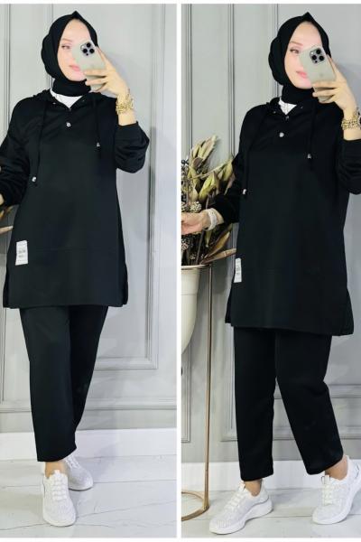 Nilüfer çıtçıtlı ikili takım Siyah