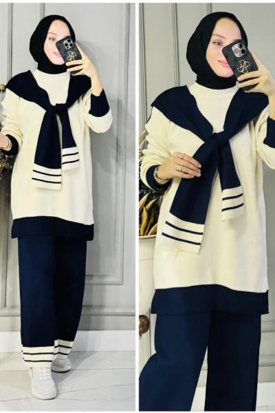 Eda atkılı triko takım Lacivert