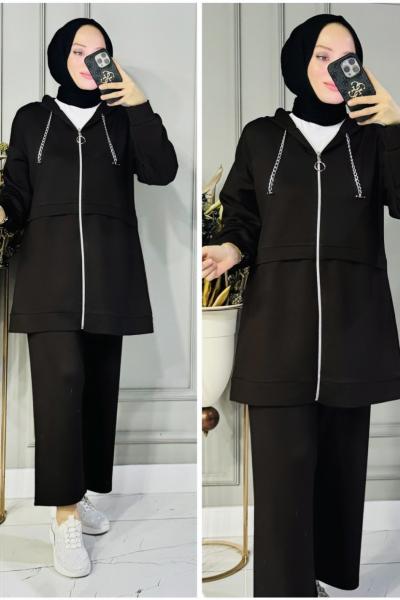 Leyla zincirli kapşonlu oysho takım Acı Kahve