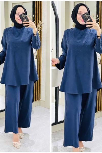 Nurbanu taşlı takım Lacivert