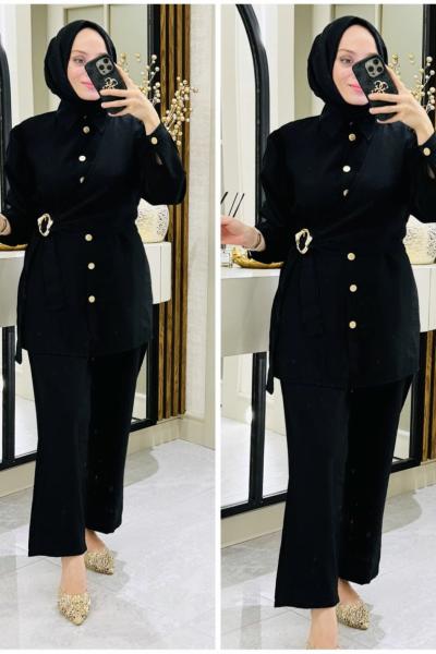 Hilay çilek kumaş takım Siyah